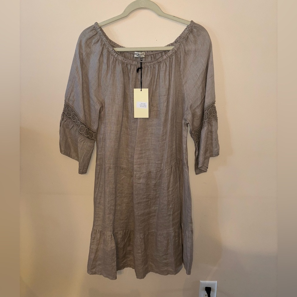 NWT Tan Linen Dress with Lace Detail. Sz. XL